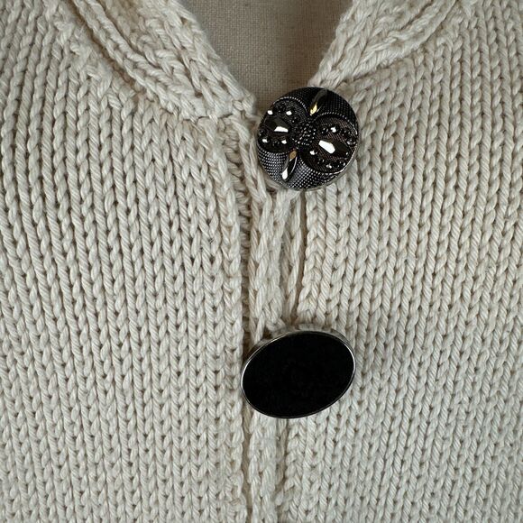 Pure Handknit Shawl Collar Button Cardigan Sweater Size M Medium Ivory Layered - Picture 2 of 9
